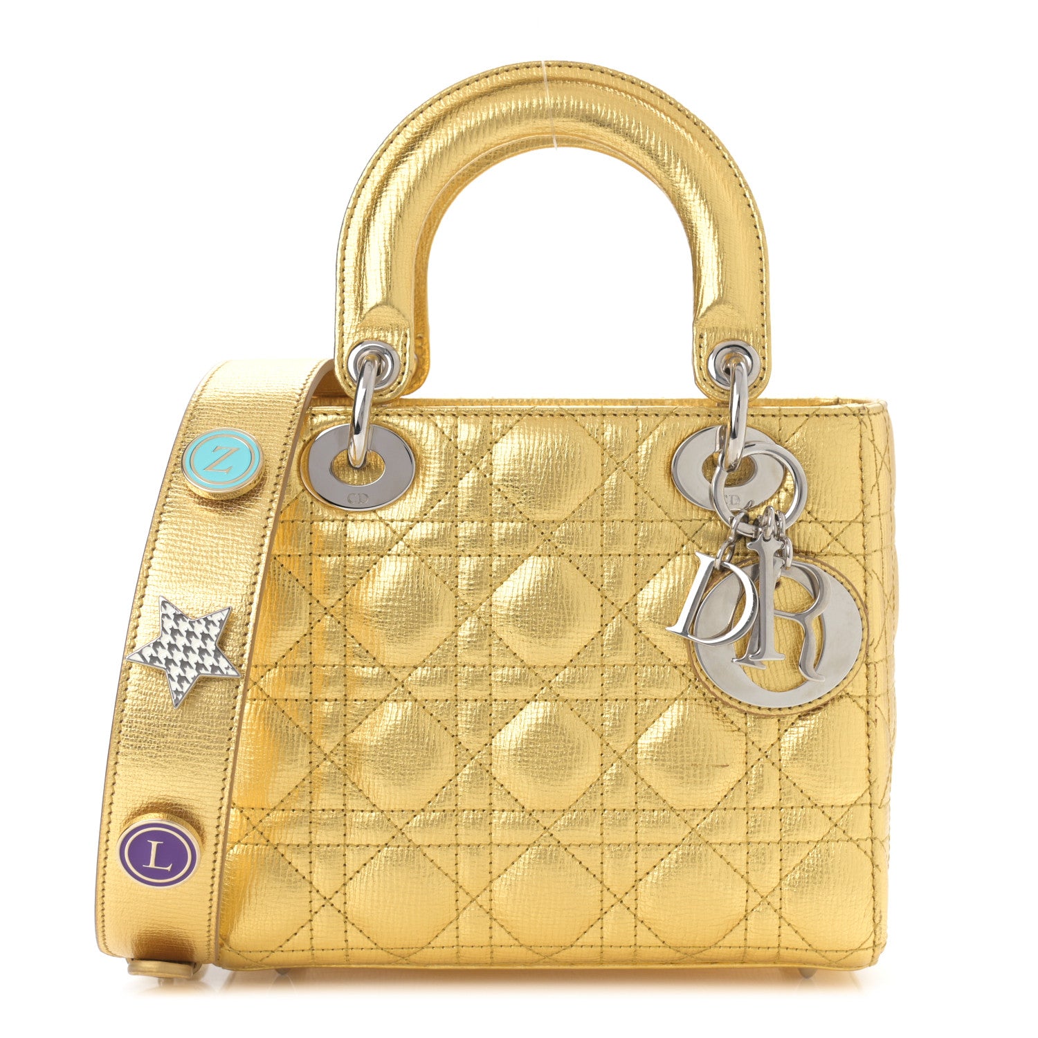 Christian Dior Metallic Grained Calfskin Cannage Small Lucky Badges My Lady Dior Gold 1 of 11
