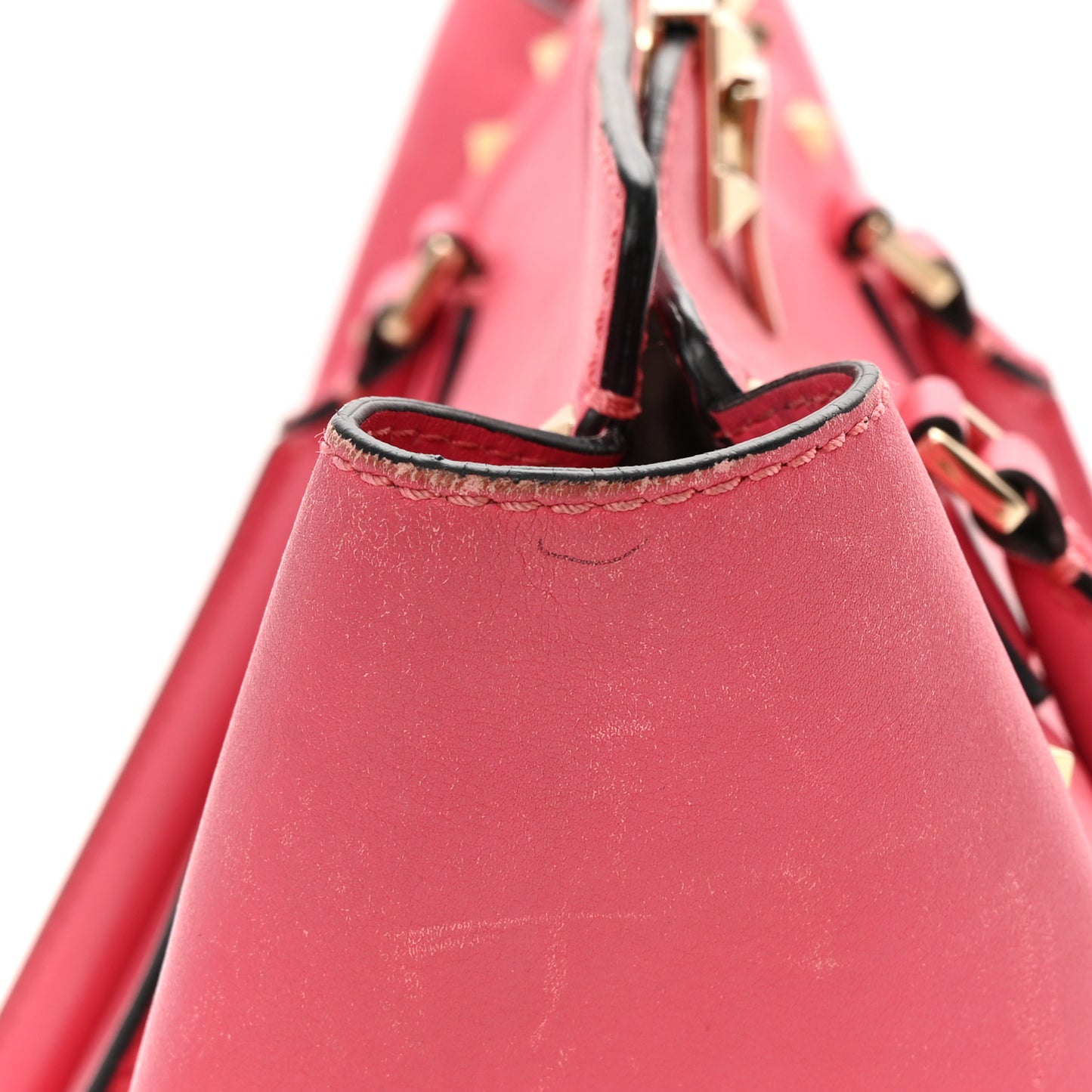 Vitello Small Rockstud Double Handle Tote Framboise