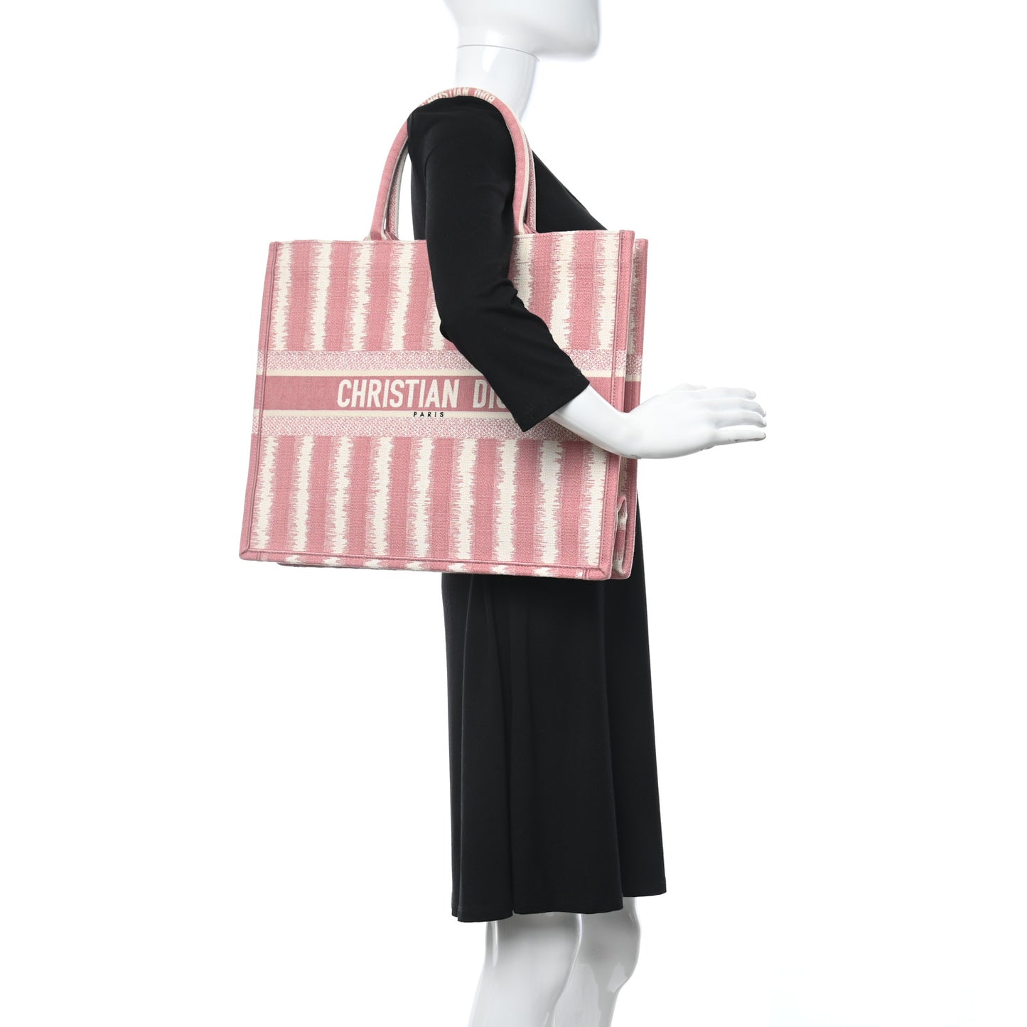 Canvas Embroidered Large Striped Book Tote Pink