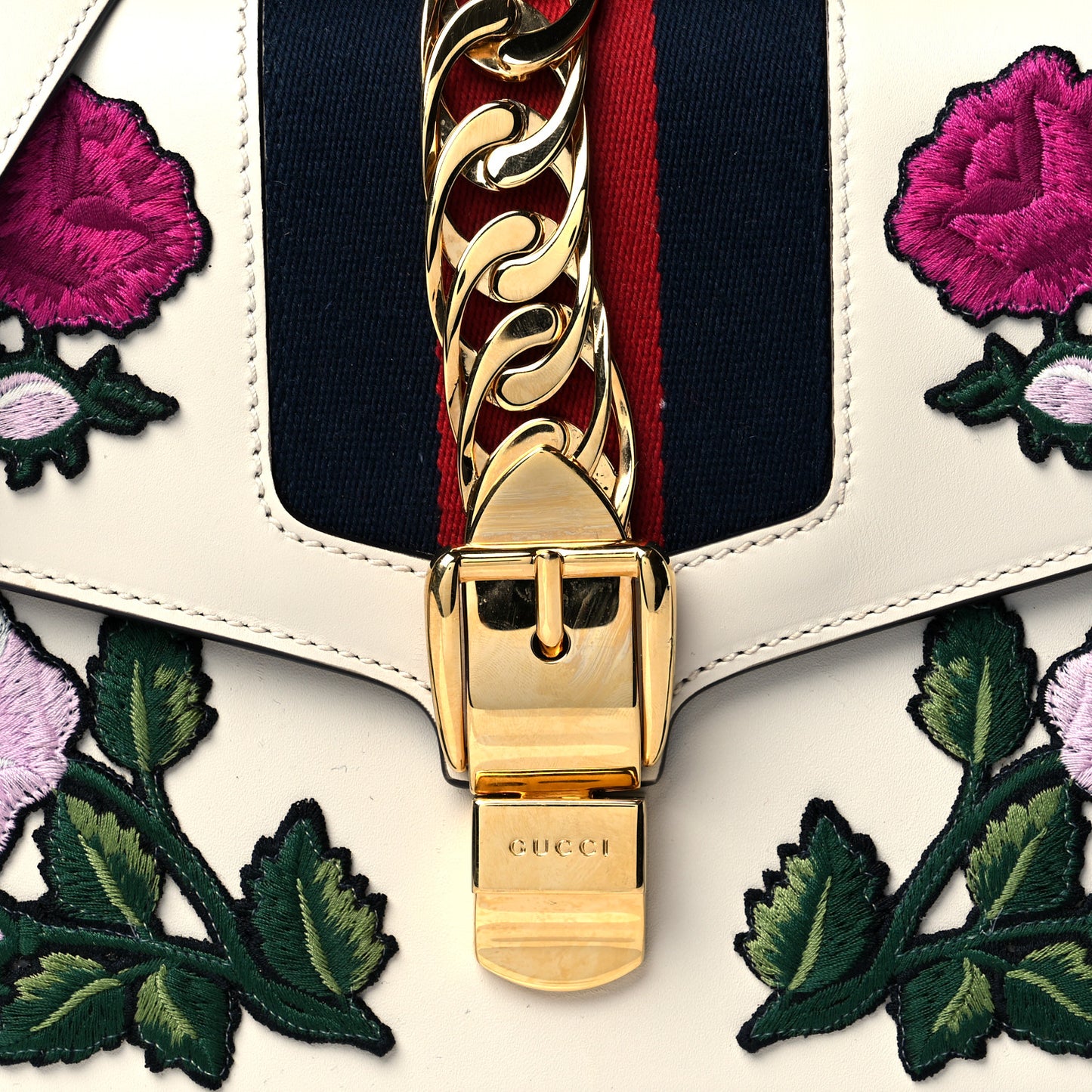 Calfskin Embroidered Small Sylvie Shoulder Bag White