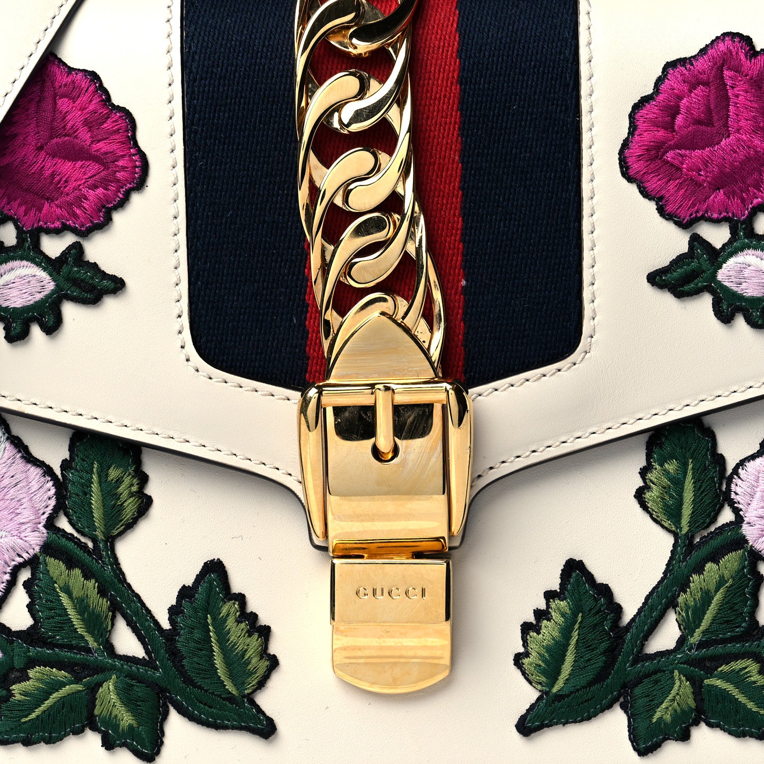 Gucci Calfskin Embroidered Small Sylvie Shoulder Bag White 9 of 11