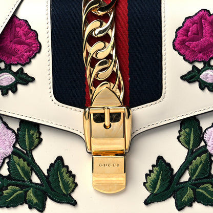 Gucci Calfskin Embroidered Small Sylvie Shoulder Bag White 9 of 11