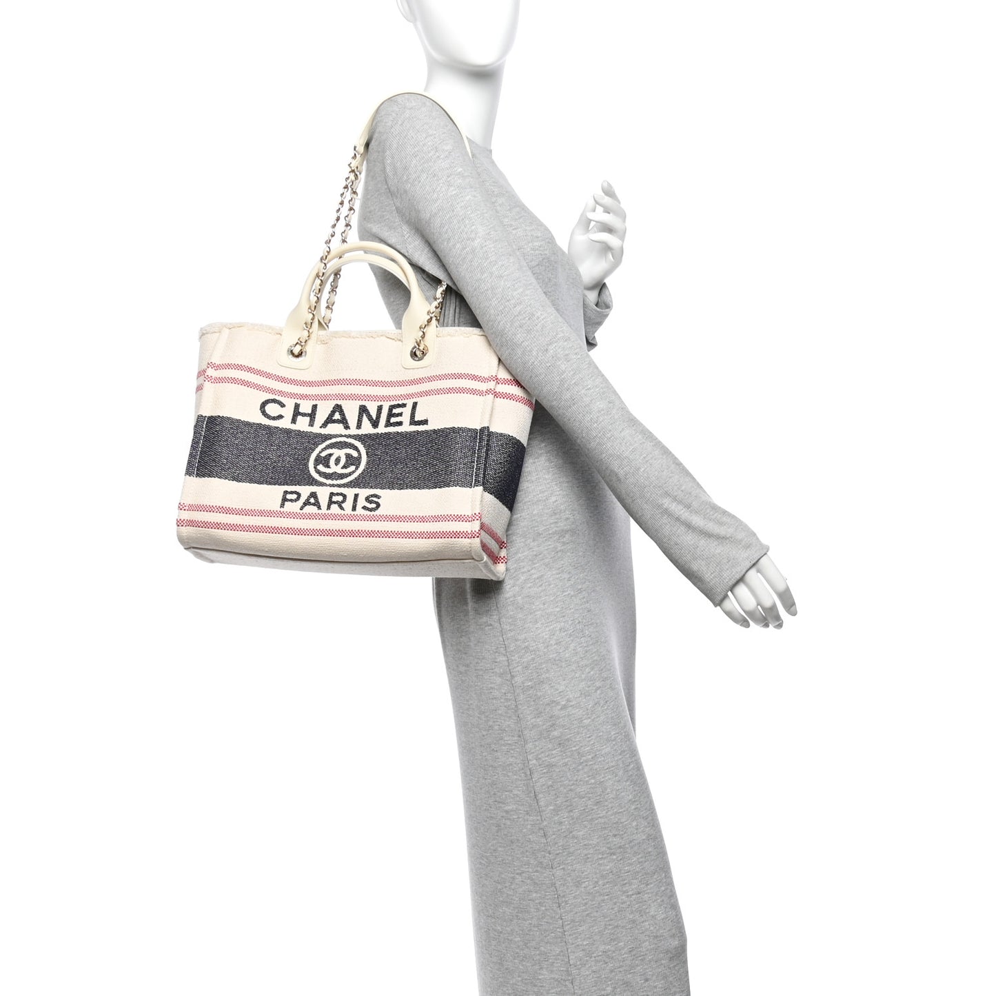 Striped Canvas Small Deauville Tote Ecru Red Blue