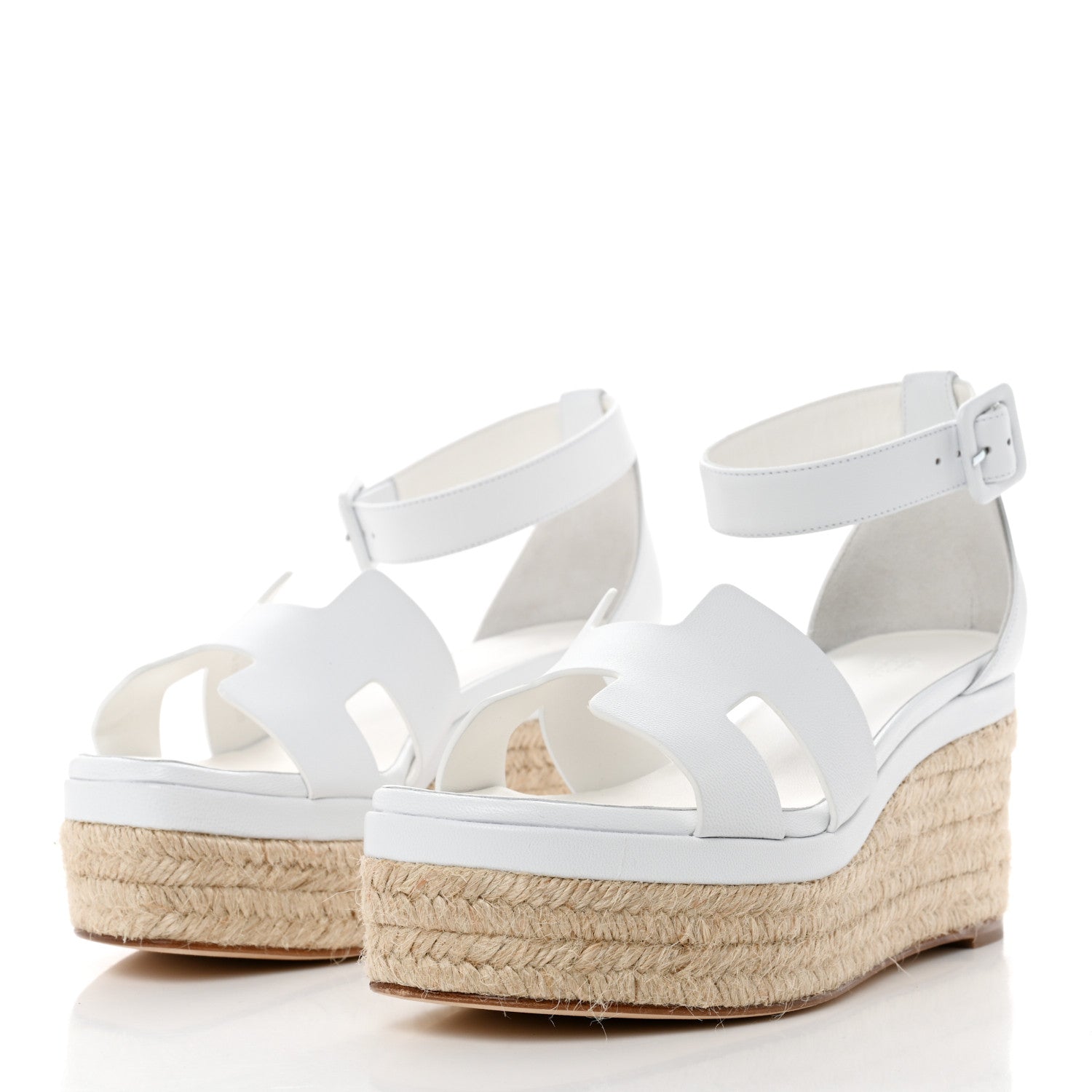 Hermes Goatskin Elda Espadrille Wedge Sandals 38 White 3 of 9