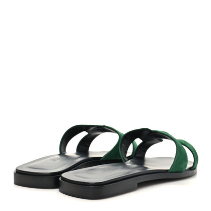 Hermes Suede Goatskin Oran Sandals 38.5 Vert Electrique 5 of 10