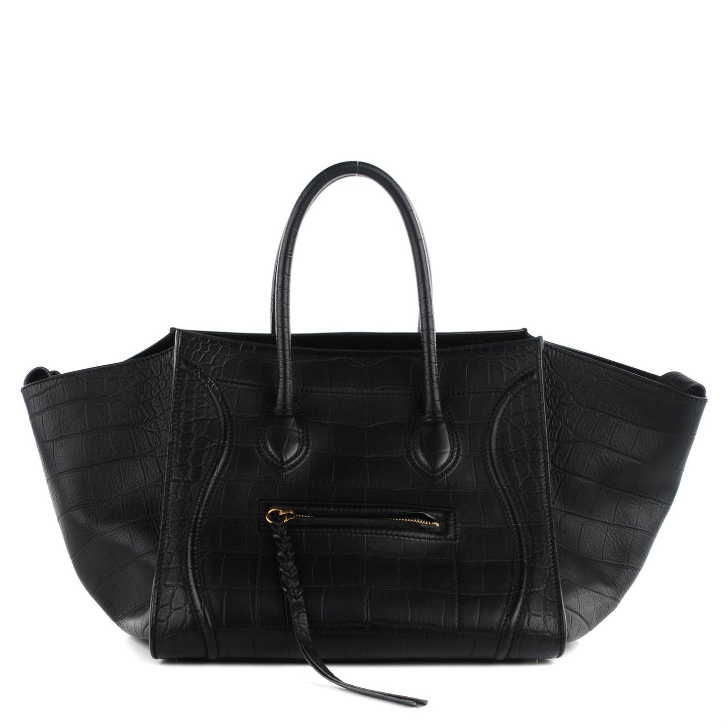 Crocodile Embossed Calfskin Medium Phantom Luggage Black