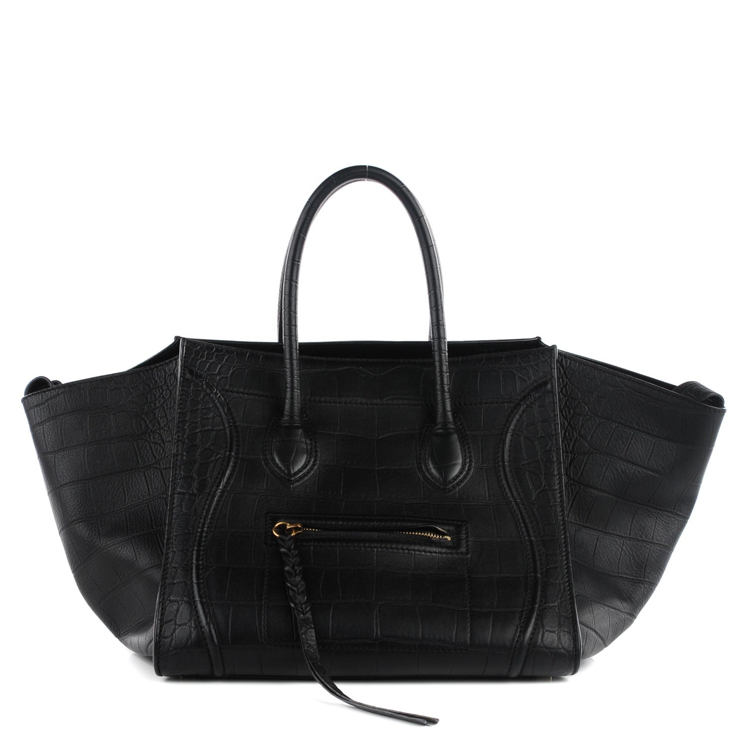 Celine Crocodile Embossed Calfskin Medium Phantom Luggage Black 1 of 9