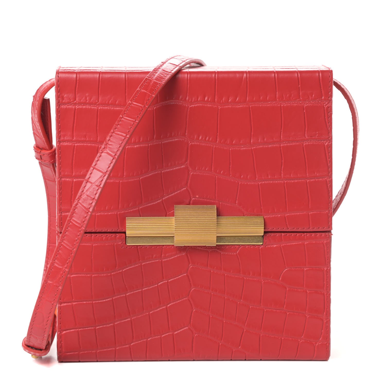 Bottega Veneta Calfskin Crocodile Embossed Daisey Box Clutch Red 1 of 8