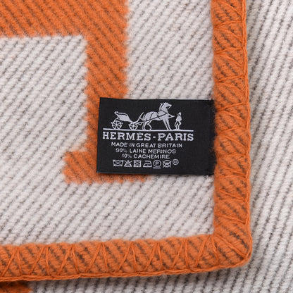 Hermes Wool Cashmere Signature Classic Avalon Blanket Ecru Potiron 3 of 3