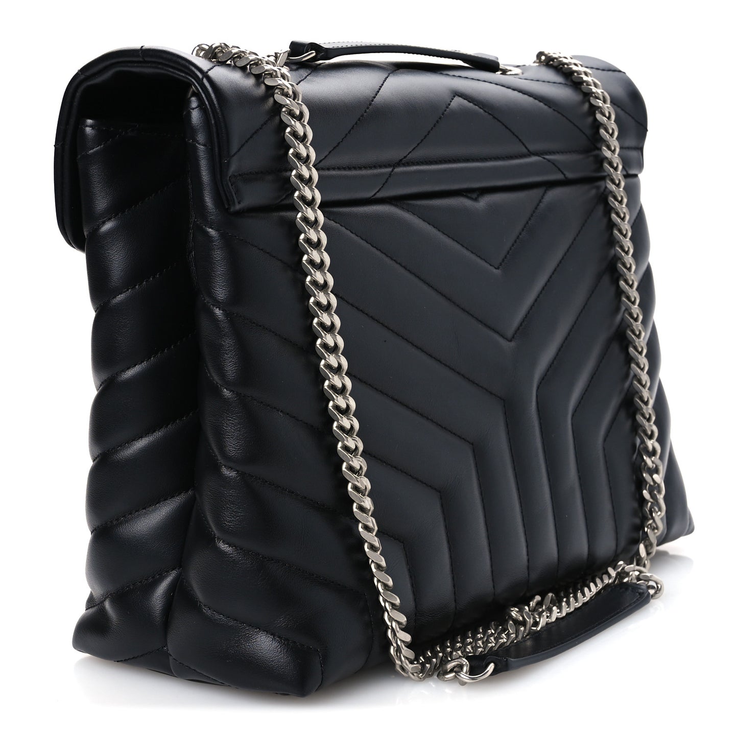 Calfskin Y Quilted Monogram Medium Loulou Chain Satchel Black