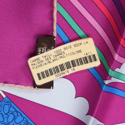 Hermes Silk La Maizeon des Carres Scarf 90 Fuchsia Blanc Multicolore 7 of 7