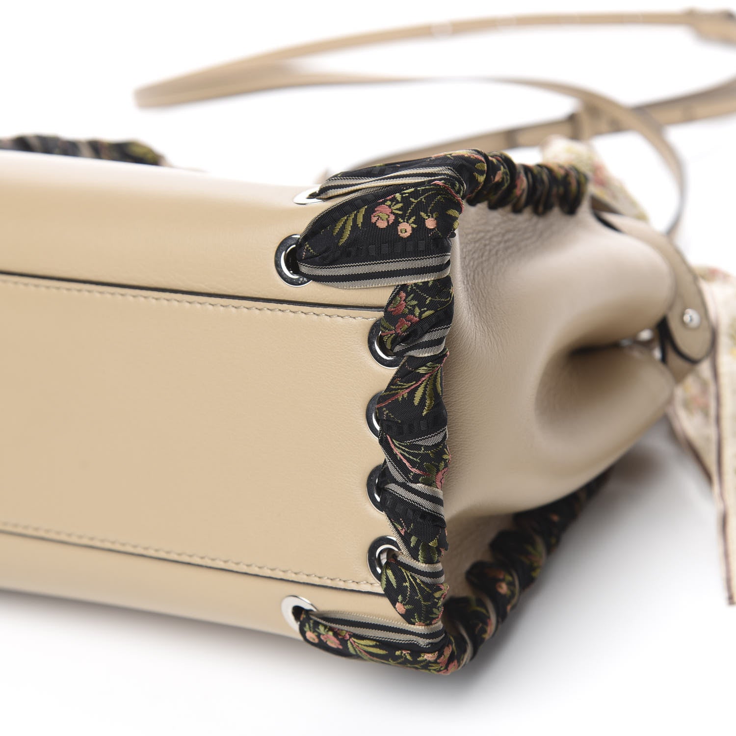 Fendi Nappa Ribbon Lace Up Mini Peekaboo Iconic Satchel Beige 12 of 12