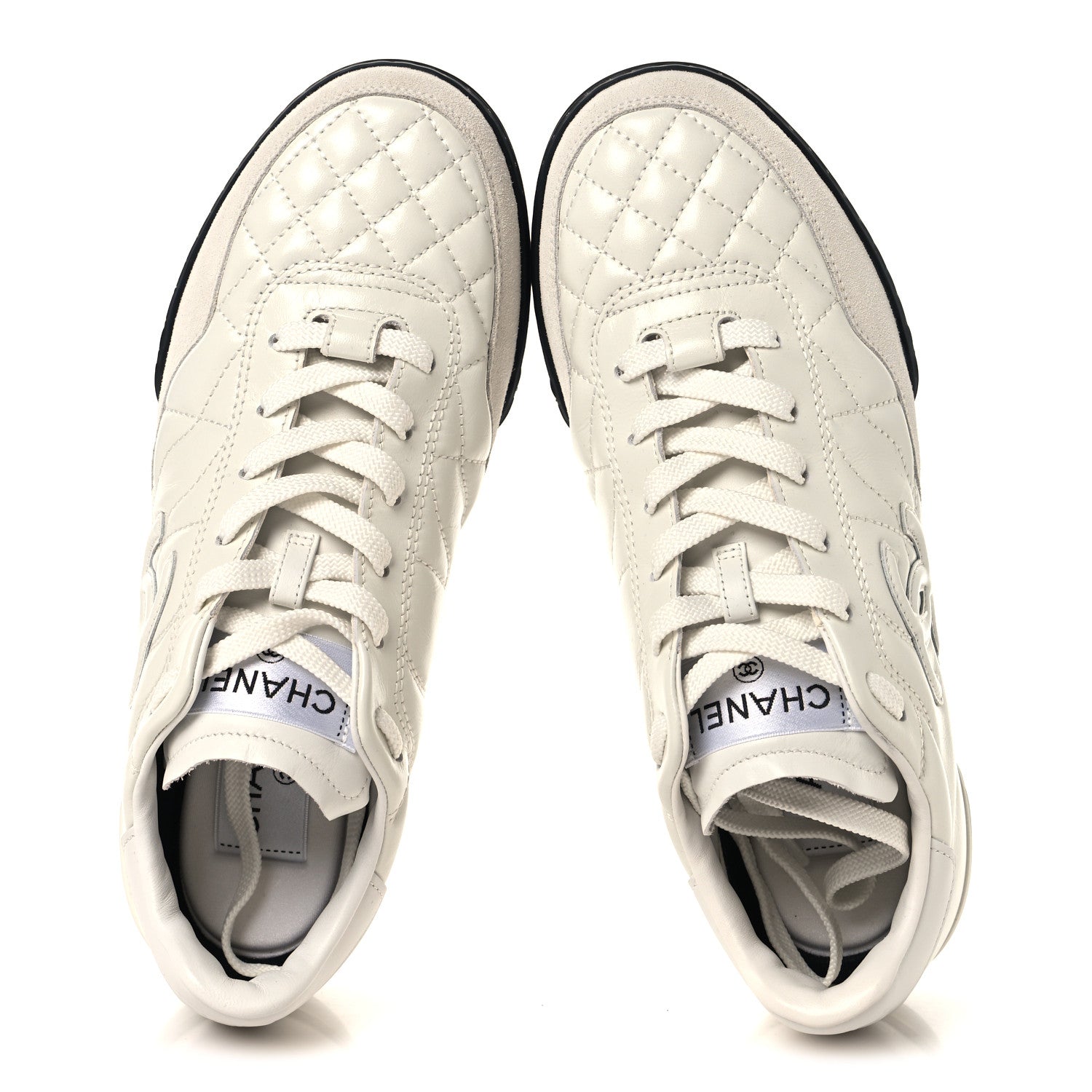 Chanel Shiny Calfskin Suede Quilted CC Logo Sneakers 36.5 White 2 of 9