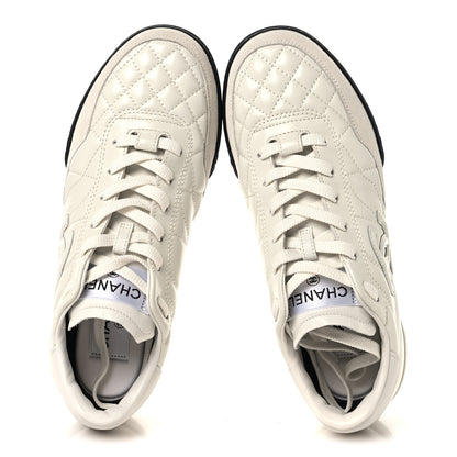Chanel Shiny Calfskin Suede Quilted CC Logo Sneakers 36.5 White 2 of 9