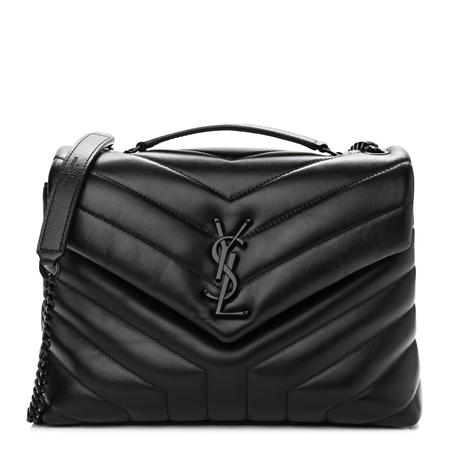 Calfskin Y Quilted Monogram Small Loulou Chain Satchel Black