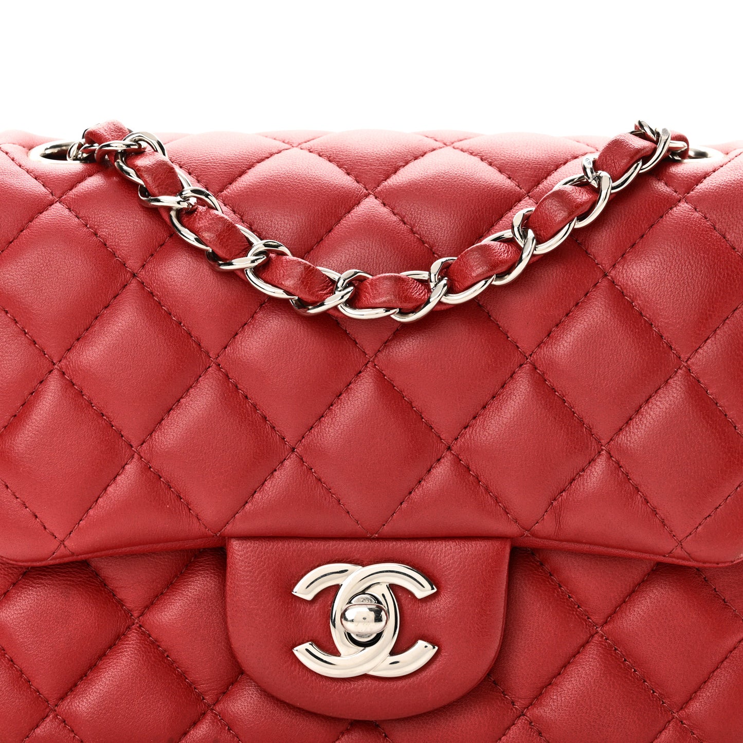 Lambskin Quilted Mini Square Flap Red