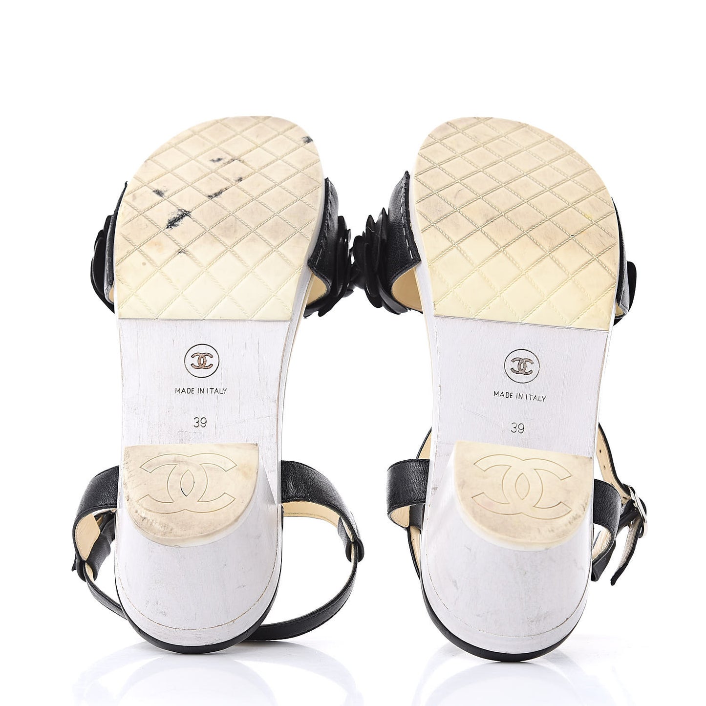 Calfskin Camellia Sandals 39 Black