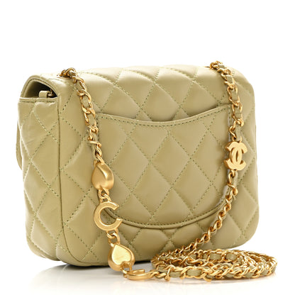 Chanel Lambskin Enamel Quilted Mini Coco Hearts Square Flap Light Green 3 of 13