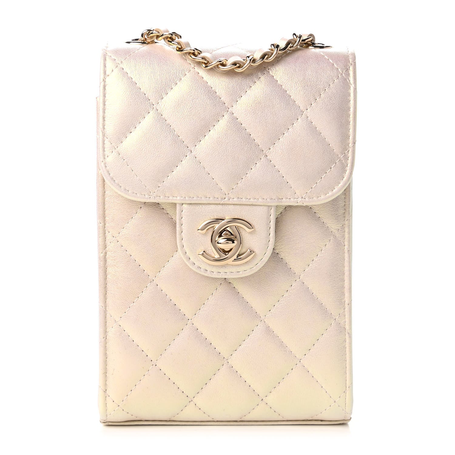Chanel Iridescent Lambskin Quilted CC Phone Holder Ivory 1 of 11