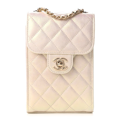 Chanel Iridescent Lambskin Quilted CC Phone Holder Ivory 1 of 11