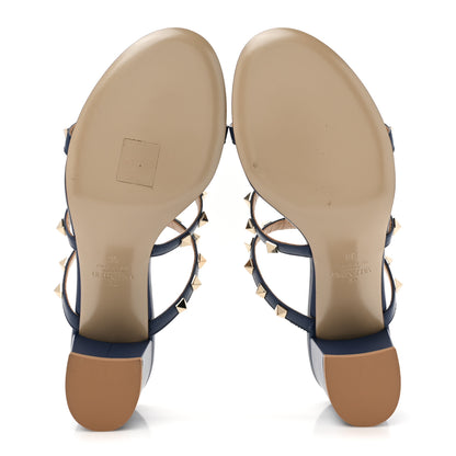 Valentino Garavani Calfskin Rockstud 60mm Caged Slide Sandals 38 Blu Delft 5 of 10