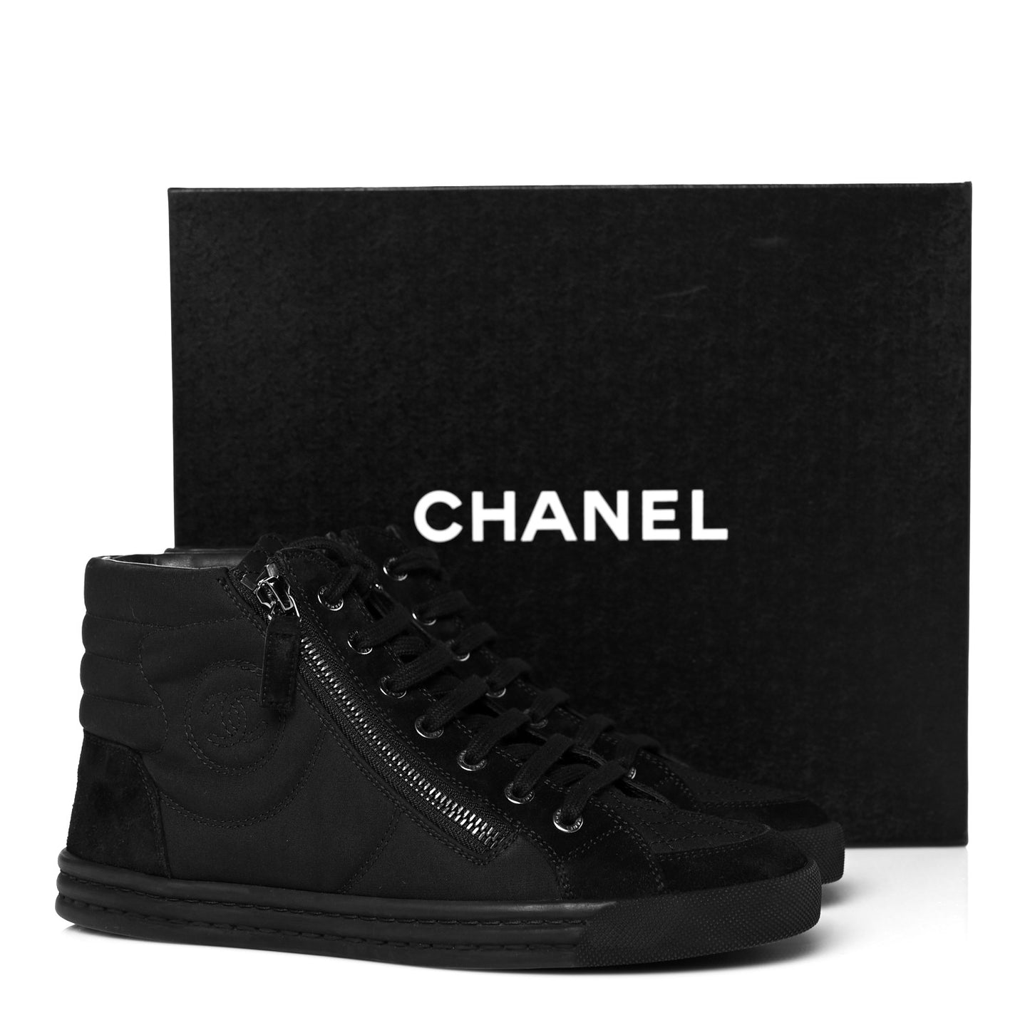 Toile Suede Calfskin CC High Top Sneakers 37 Black