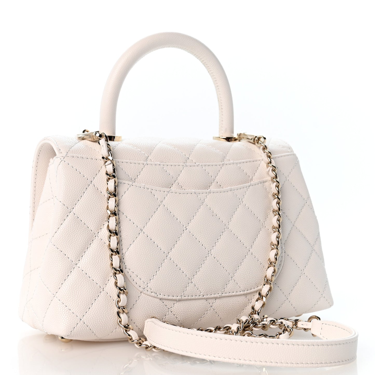 Caviar Quilted Mini Coco Handle Flap White
