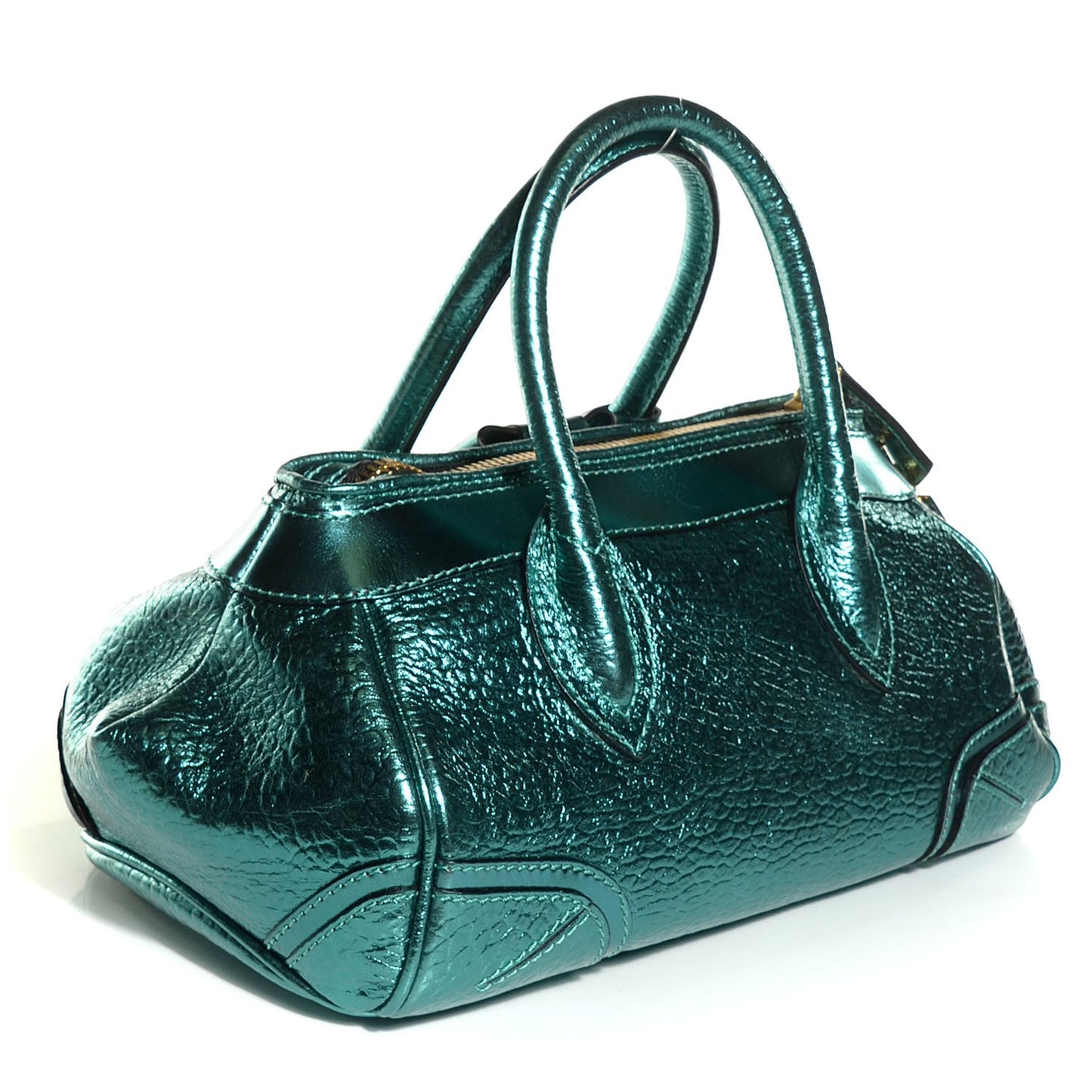 Metallic Calfskin Blaze Satchel Petrol Blue