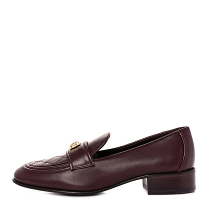 Chanel Lambskin Quilted Womens CC Loafers 39 Burgundy 1 of 9