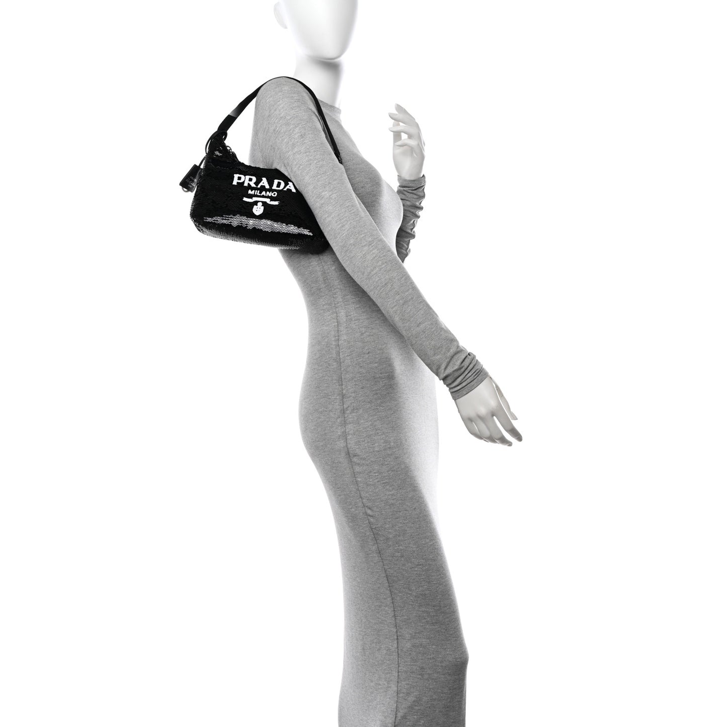 Paillettes Sequin Mini Re-Edition 2000 Bag Black White