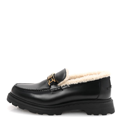 Christian Dior Brushed Calfskin Shearling Dior Code Lug Sole 15mm Loafers 41 Black Natural 1 of 9