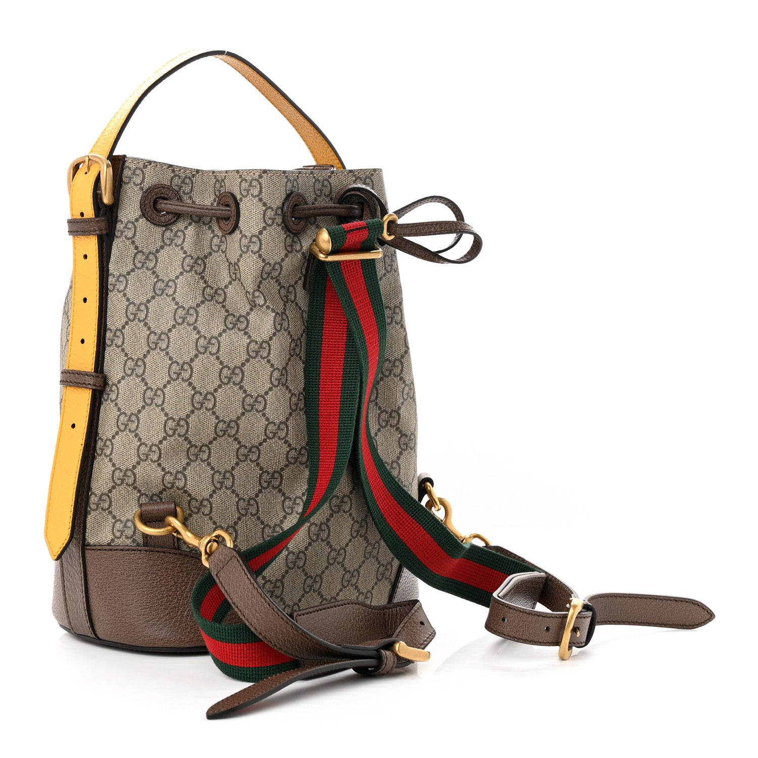 Gucci GG Supreme Monogram Neo Vintage Drawstring Bucket Backpack Beige New Acero Crop 3 of 11