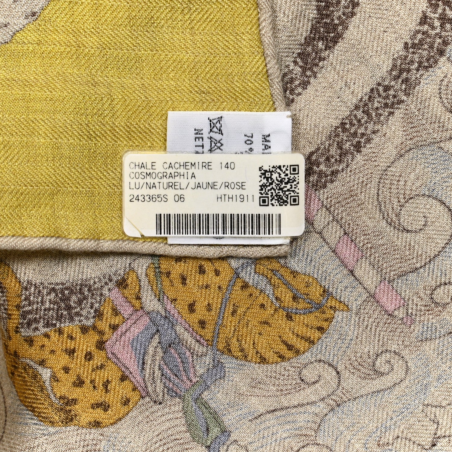 Hermes Cashmere Silk Cosmographia Universalis Shawl 140 Naturel Jaune Rose Pale 2 of 6