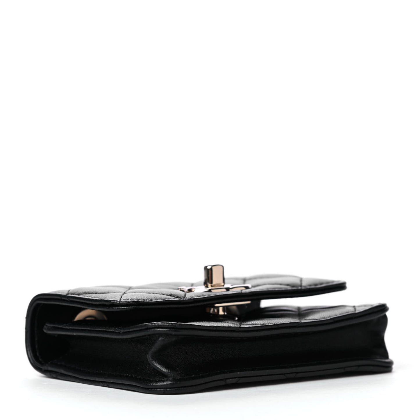Lambskin Quilted Trendy CC Card Holder On Chain Black