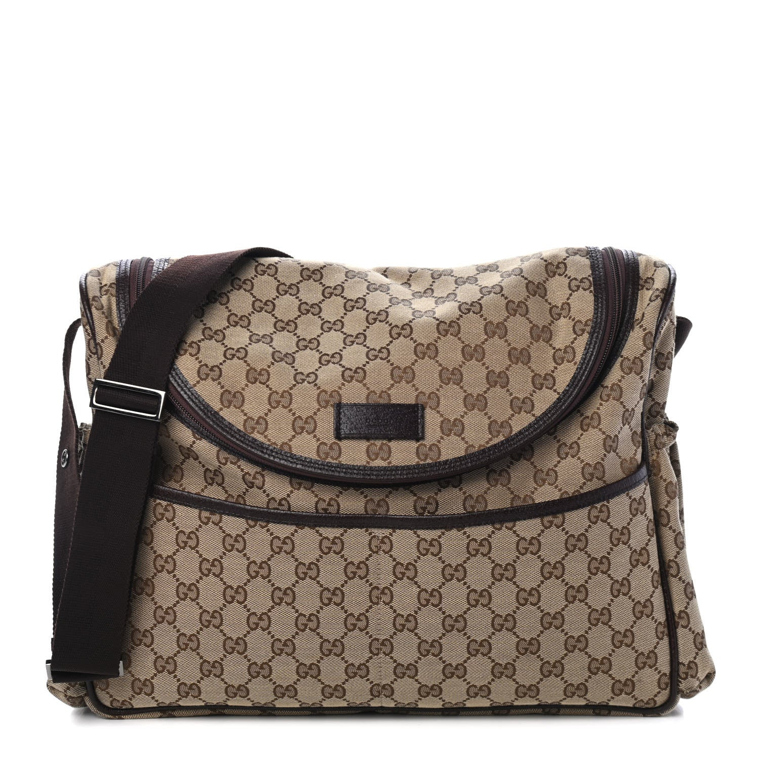Gucci Monogram Natural Pigskin Large Diaper Bag Beige Ebony Cocoa Dark Chocolate 1 of 4
