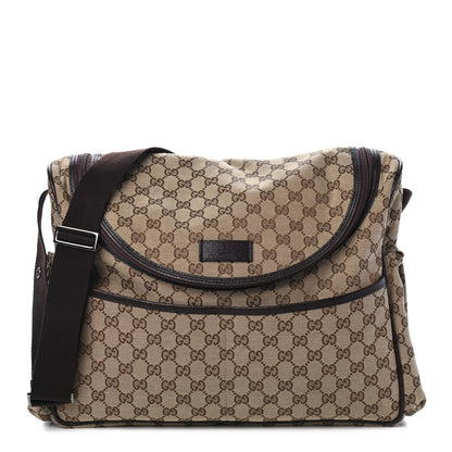 Gucci Monogram Natural Pigskin Large Diaper Bag Beige Ebony Cocoa Dark Chocolate 1 of 4