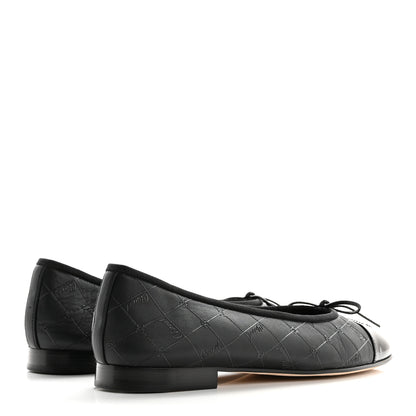 Chanel Printed Lambskin Patent Cap Toe Ballerina Flats 37.5 Black 4 of 9
