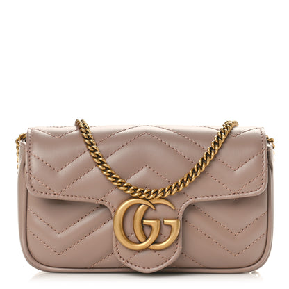 Gucci Calfskin Matelasse Super Mini GG Marmont Shoulder Bag Porcelain Rose 1 of 9