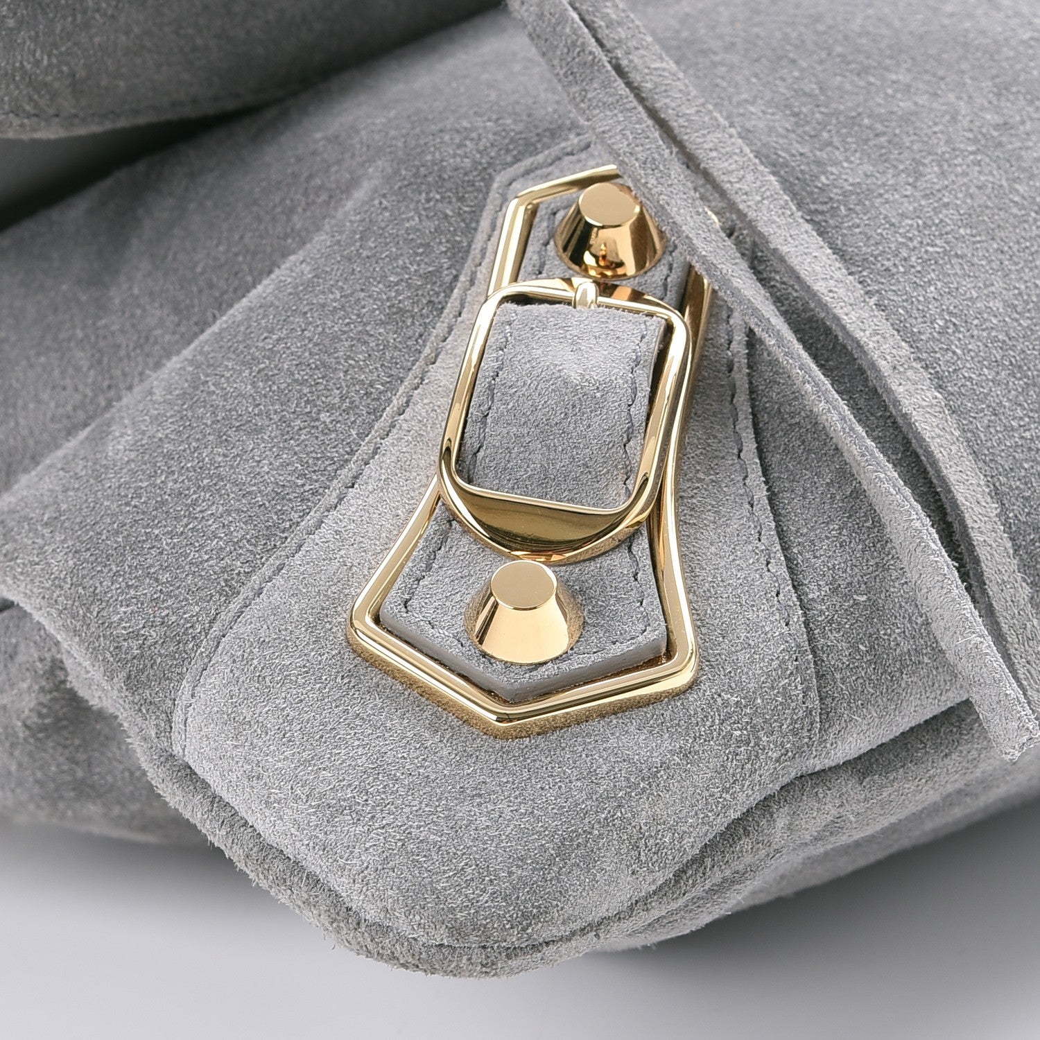 Balenciaga Suede Gold Metallic Edge Hardware Envelope Strap Clutch Gris Perle 9 of 10