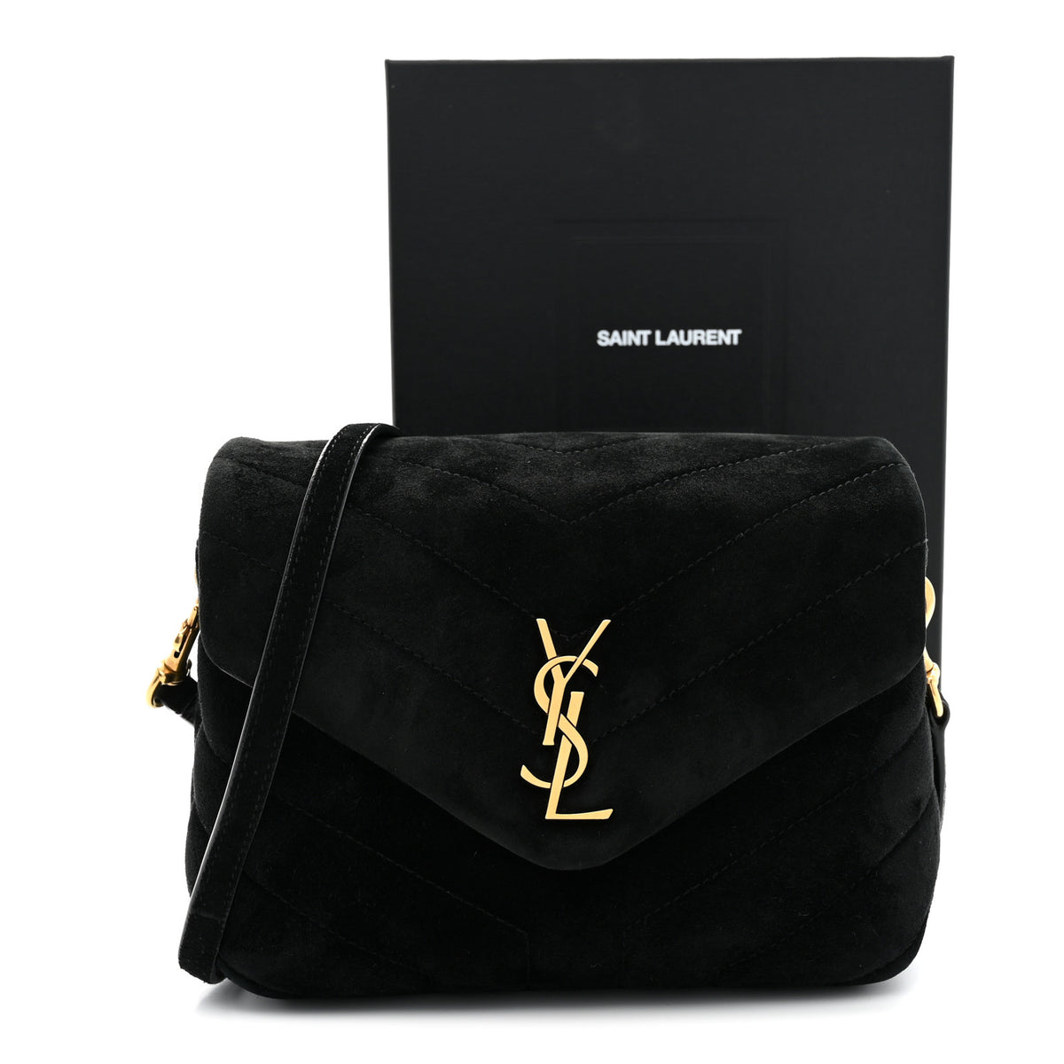 Suede Y Quilted Monogram Toy Loulou Crossbody Bag Black