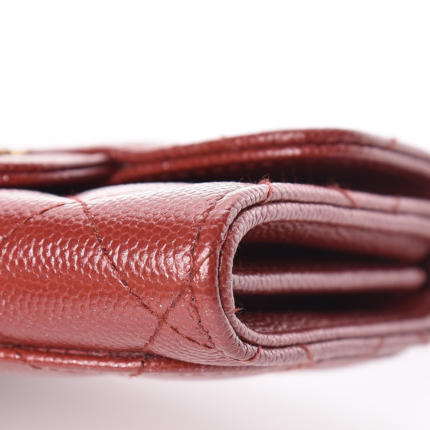 Iridescent Caviar Quilted Flap Card Holder Wallet Burgundy