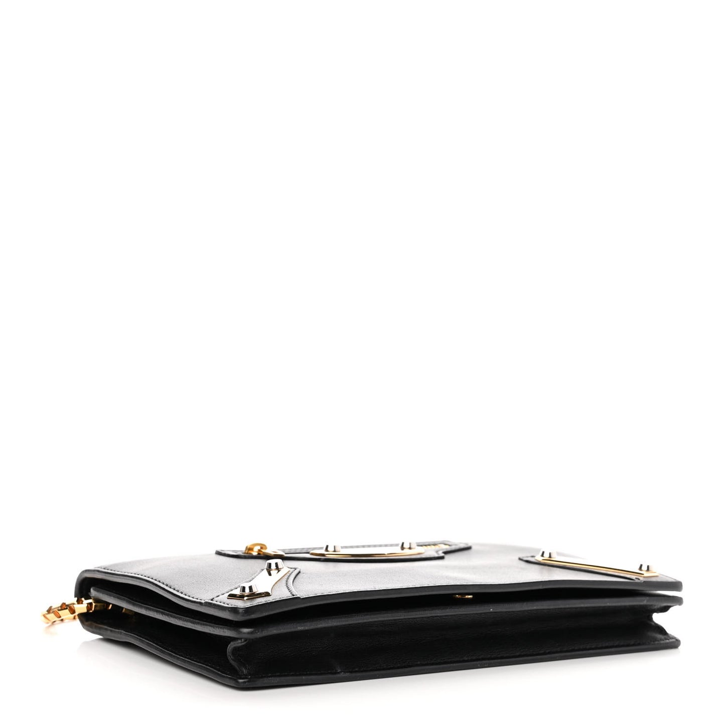 Veau Amp Plate Gold Chain Wallet Black