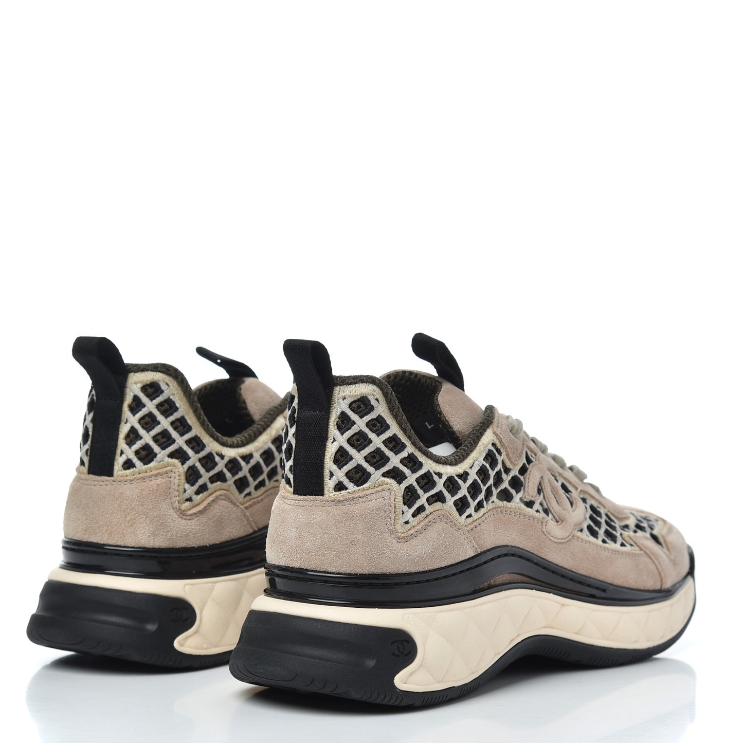 Suede Calfskin Embroidered CC Sneakers 41 Beige Black