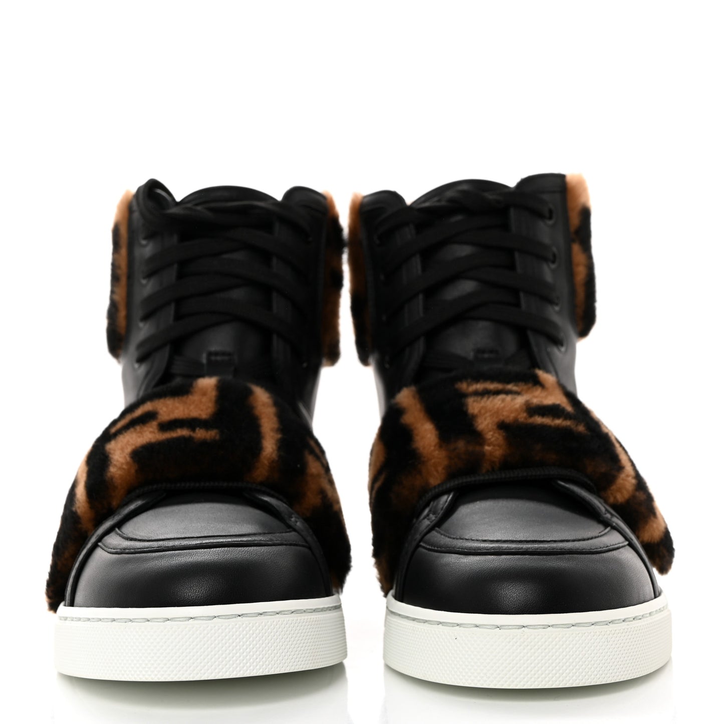 Vitello Shearling FF High Top Sneakers 38 Black
