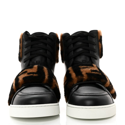 Fendi Vitello Shearling FF High Top Sneakers 38 Black 2 of 9