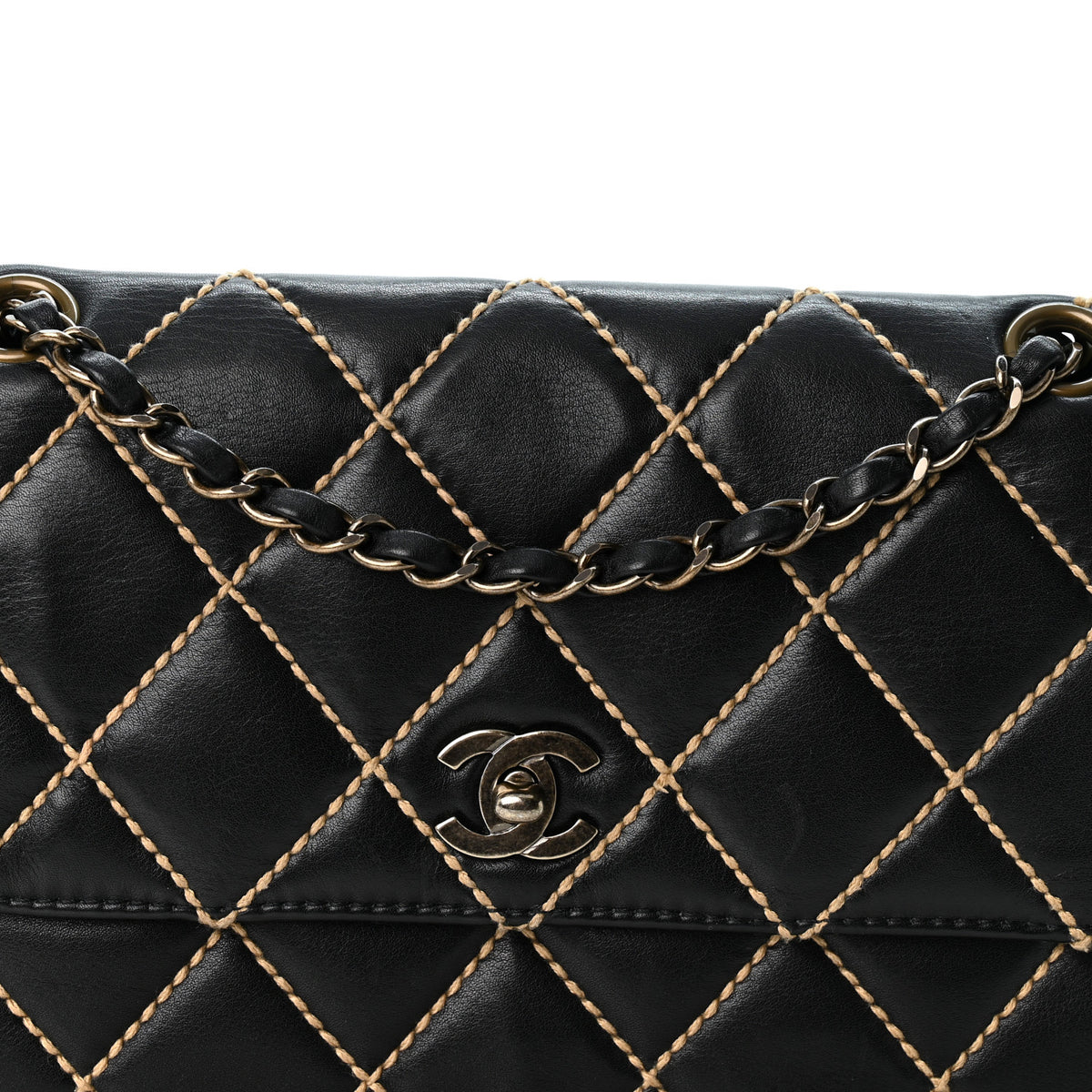 Calfskin Wild Stitch Jumbo Flap Black