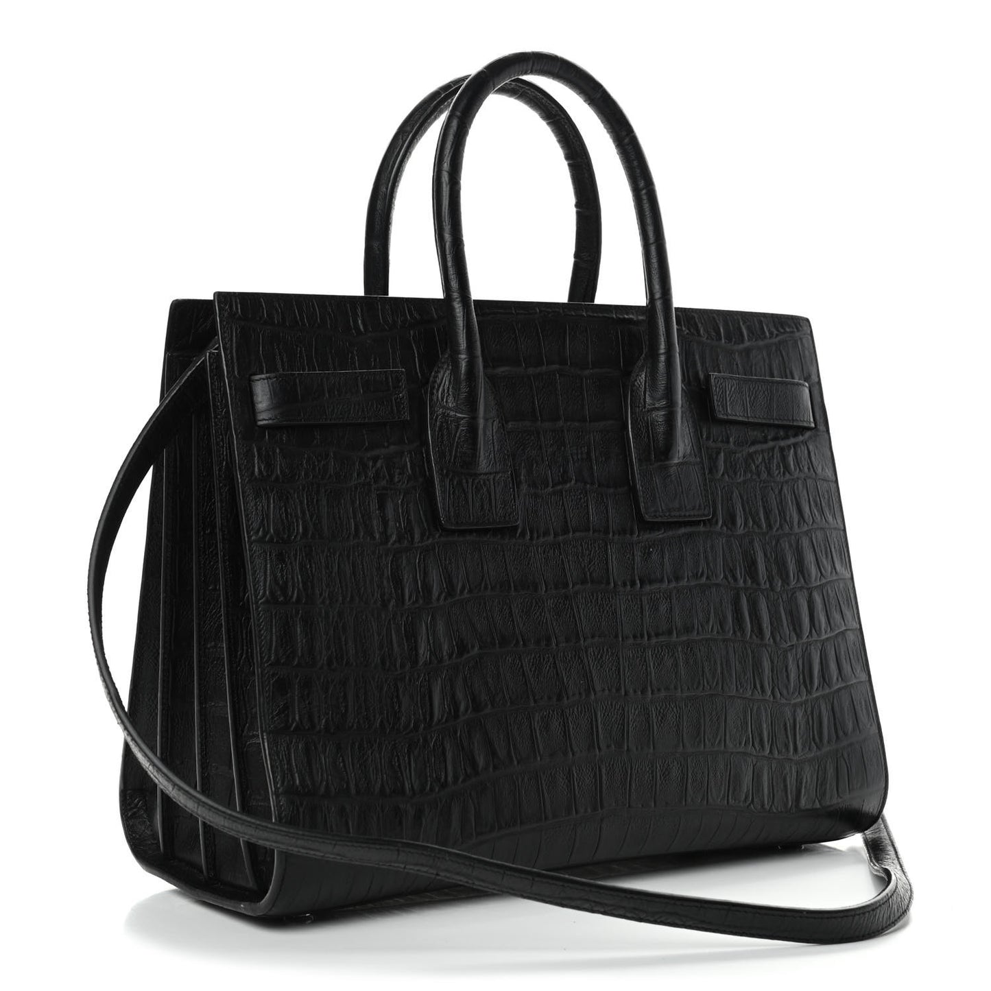 Calfskin Crocodile Embossed Small Sac de Jour Black