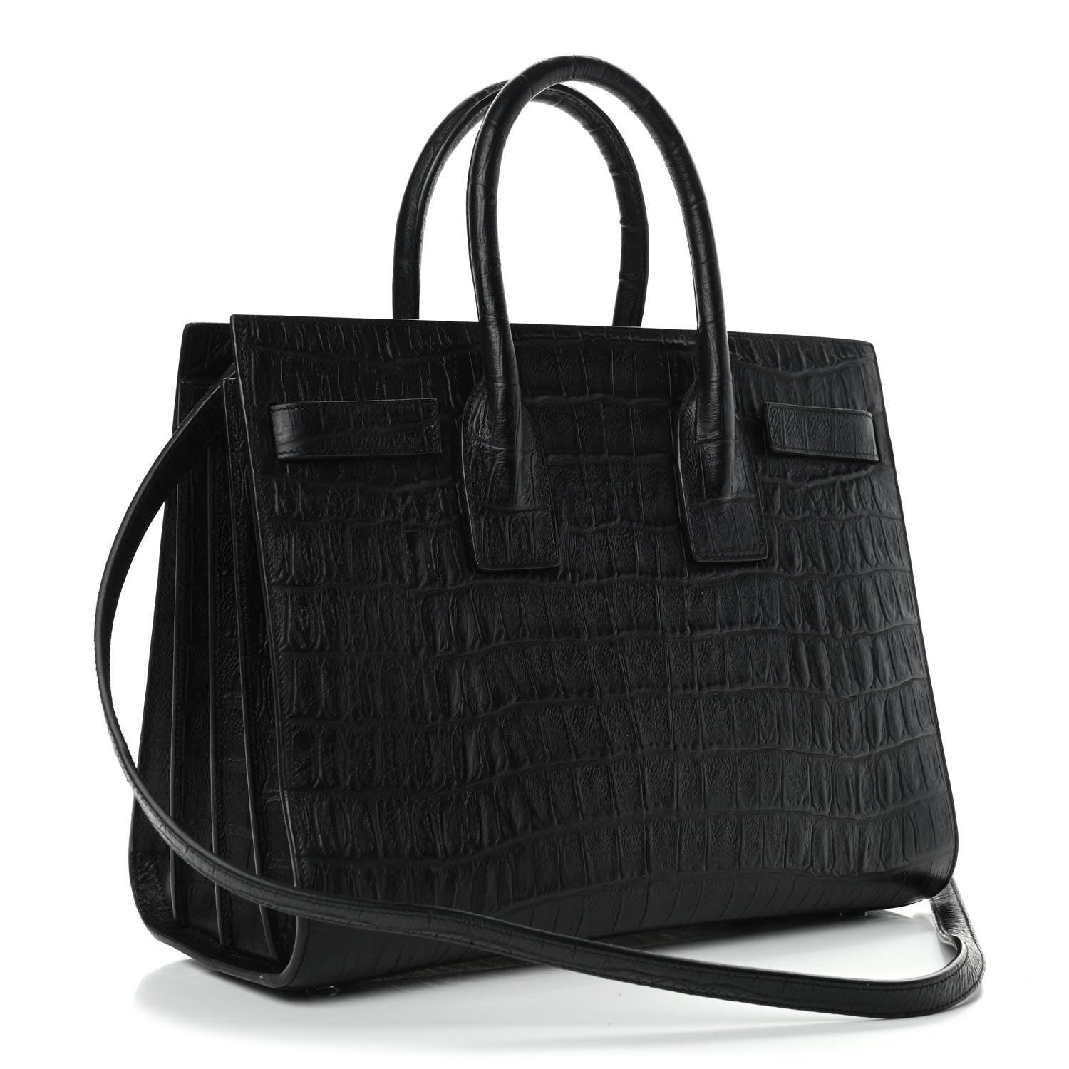 Saint Laurent Calfskin Crocodile Embossed Small Sac de Jour Black 2 of 4