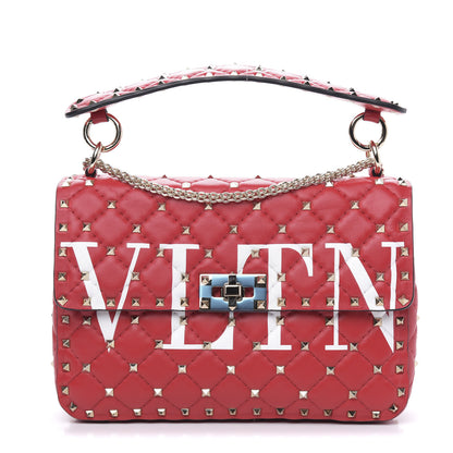 Valentino Garavani Lambskin VLTN Print Medium Rockstud Spike Shoulder Bag Red 1 of 11