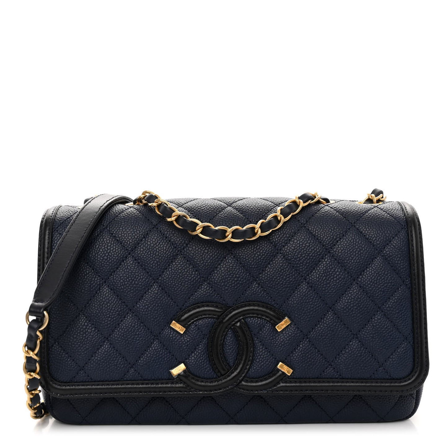 Caviar Quilted Medium CC Filigree Flap Navy Black